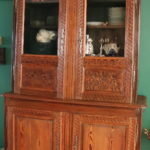 Large Antique Carved Wood China Cabinet With Detailed Floral Carvings
