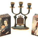 Hand Painted " Colors Of Jerusalem " Tzedakah Boxes With Brass Candle Holder Made In Israel