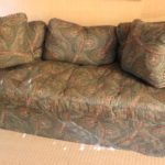 Large Custom Sofa With Skirt And Decorative Pillows Measures 84" L X 32" D X 27" Tall