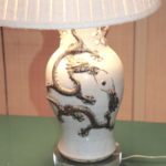 Vintage Asian Porcelain Dragon Lamp On Lucite Base