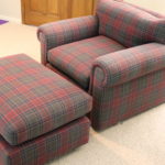 Green And Red Plaid Arm Chair With Ottoman