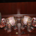 Pair Of Painted Porcelain Elephants And Vases
