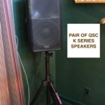 Pair Of QSC K 1000 Watt Series Speakers With Stands And Covers