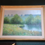 Signed Landscape By Patrick. M With Sheep In Matted Wood Frame