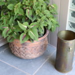 Large Planter With Plant And Brass Umbrella Holder