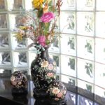 Chinese Floral Vase With Faux Plant With Matching Urns