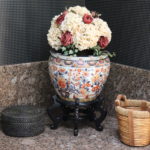 Beautiful Floral Asian Pot With Stand And Baskets