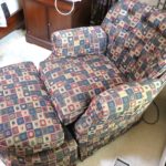 Custom Tufted Fabric Arm Chair By Emanuel With Ottoman