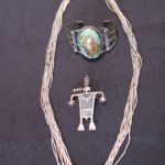 Sterling Navajo Necklace, Bracelet With Turquoise Stone And Pin