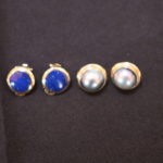 14 Kt Mother Of Pearl Stud Earrings And 14 Kt Blue Lapis Stone Clip-on Earrings ½"