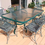 Fortunoff Outdoor Table With 8 Aluminum Chairs And Bar Cart