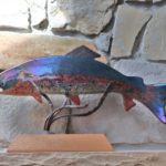 Signed Handmade Glass Fish By Artist Crystal Catch On Wood Base