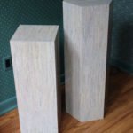Set Of 2 Formica Pedestals With Travertine Look 30" & 36" Tall