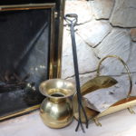 Brass Union Pacific RR Spittoon Bucket 10" Tall And Brass Fireplace Log Holder And Metal Fireplace Tool