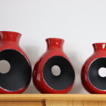 Set Of 3 Red & Black Decorative Vases