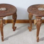 Pair Of Hand Carved Sandalwood Inlaid Side Tables With Elephant Legs