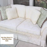 Off White Damask Loveseat By Heritage ( Stain On Arm Of Chair )