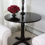 36" Round Wood Drop Leaf Side Table With Oil Rubbed Finish Lamp