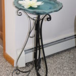 Decorative Indoor Pedestal Water Fountain With Pretty Blue Bowl & Metal Stand