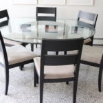 Crate & Barrel 60" Round Beveled Glass Table With 6 Chairs