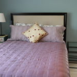 Queen Size Bed With Pottery Barn Headboard And Side Tables With Lamps
