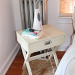 Side table, Steamer, and Books