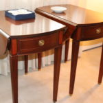 PAIR OF BAKER DROP LEAF SIDE TABLES WITH BANDED TOPS