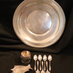ASSORTED LOT OF STERLING: PLATE, SPOONS, PERSIAN SILVER FISH AND ORNATE CUP
