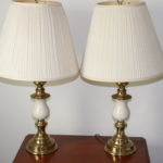 Pair Of Vintage Brass Lamps With Shades 28" Tall