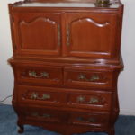 Cherry Wood Dresser With Cabinet And Brass Detail