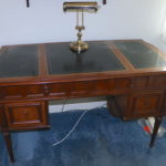 Vintage Leather Top Desk With Brass Desk Lamp