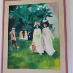 Painting In Pink Frame Women Walking In The Field