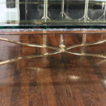 Large Brass Coffee Coffee Table With Thick Glass Top Rounded Edges