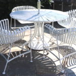 Stunning Quality Metal Outdoor Patio Set Includes Table, 4 Chairs And Umbrella Stand