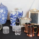 Decorative Lot Includes Copper Plated Mugs, Waterford Paperweight, Vases And More
