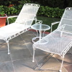 Set Of 2 Quality Metal Outdoor Lounge Chairs With Floral Detail Includes Side