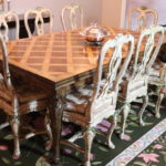 Beautiful Quality Wood Dining Table With 8 Custom Chairs And Parquet Design