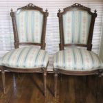 Pair Of Louis XVI Style Custom Upholstered Chairs With Decorative Crown