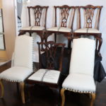 Set Of 6 Custom Fabric Dining Room Chairs 4 Side Chairs With Claw Feet And 2 Long Back Padded End Chairs