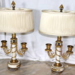 Pair Of Vintage Gilbert Dore Bronze And Marble Lamps With Candle Arms