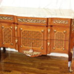 Beautiful Inlaid Serving Table With Marble Top And Quality Bronze Detail And Casting Throughout