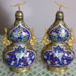 Handmade Cloisonne Vessels Enamel On Brass Beautiful Blue Floral Design