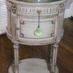 Round End Table With Gallery Rail Tray Top And Drawer
