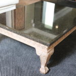 Large Asian Style Carved Wood Coffee Table With Dragon Claw Feet And Faux Marble Top