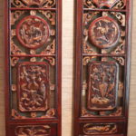 Carved Asian Wood Panels With Gold Accent