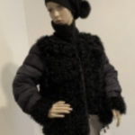 MONCLER Black Down And Shearling Wmns Jacket Size Lg With Free Cashmere Hat