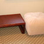 Bamboo Style Serving Tray And Small White Ottoman