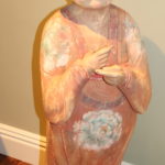 Large Painted Asian Statue On Wood And Marble Base 40" Tall
