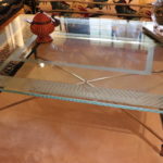 Frosted Etched Glass Coffee Table On Welded Metal Frame With Decorative Metal Owl