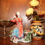 Porcelain Figurines and Vase with Faux Flowers